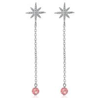 Brass Drop Earring, with Gemstone, Eight Point Star, platinum color plated, for woman & with rhinestone 