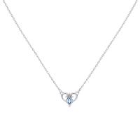 Cubic Zirconia Sterling Silver Necklace, Brass, with 5cm extender chain, Heart, silver color plated, oval chain & for woman & with cubic zirconia Approx 15.75 Inch 