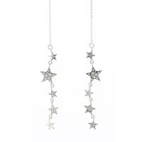 Sterling Silver Thread Through Earrings, Brass, Star, silver color plated, Korean style & for woman 