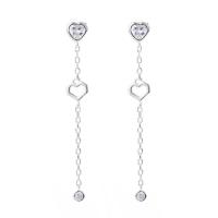 Sterling Silver Cubic Zirconia Earring, Brass, Heart, silver color plated, for woman & with cubic zirconia 