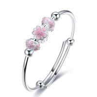Brass Bangle, Oriental Cherry, silver color plated, adjustable & for woman & enamel, 9mm,2mm, Inner Approx 57mm 