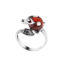 Латунь Манжеты палец кольцо, с Гранат, Лисица, плакирован серебром, регулируемый & Женский, красный, 11mm, размер:7, продается PC