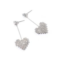 Cubic Zirconia Micro Pave Sterling Silver Earring, Brass, Heart, silver color plated, micro pave cubic zirconia & for woman 