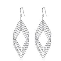 Sterling Silver Drop Earring, Brass, Geometrical Pattern, silver color plated, Korean style & for woman, 69.2mm 