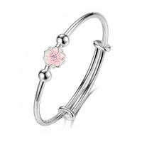 Brass Bangle, Flower, silver color plated, adjustable & for woman & enamel Inner Approx 57mm 