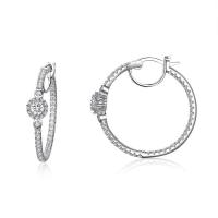 Brass Hoop Earring, platinum plated, micro pave cubic zirconia & for woman 