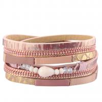 Cowhide Bracelets, with Glass Beads & Zinc Alloy, plated, braided bracelet & Unisex & multi-strand 17mm Approx 15.1 Inch 