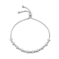 Cubic Zirconia Micro Pave Brass Bracelet, platinum plated, Length Adjustable & box chain & micro pave cubic zirconia & for woman Approx 9.85 Inch 