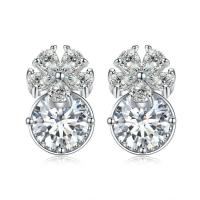 Thailand Sterling Silver Stud Earring, Brass, Flower, platinum plated, micro pave cubic zirconia & for woman 