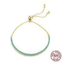 Sterling Silver Bracelets, 925 Sterling Silver, with Synthetic Turquoise, real gold plated, Length Adjustable & box chain & for woman Approx 10.2 Inch 