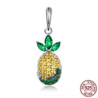 Cubic Zirconia Micro Pave Sterling Silver Pendant, 925 Sterling Silver, Pineapple, platinum plated, micro pave cubic zirconia & without troll Approx 4.5-5mm 