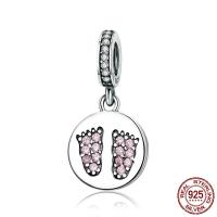 Thailand Sterling Silver European Pendant, Footprint, micro pave cubic zirconia & without troll Approx 4.5-5mm 