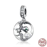 Thailand Sterling Silver European Pendant, with Shell Pearl, Snake, micro pave cubic zirconia & without troll Approx 4.5-5mm 