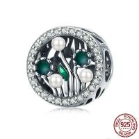 Kein Troll Thailand Echt Silber Europa Perlen, mit Muschelkern, Blume, Micro pave Zirkonia & ohne troll & Emaille, 12x12mm, Bohrung:ca. 4.5-5mm, verkauft von PC