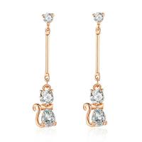 Cubic Zirconia Micro Pave Brass Earring, Cat, real rose gold plated, micro pave cubic zirconia & for woman 