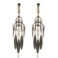 Zinc Alloy Tassel Earring, Leaf, antique silver color plated, for woman & with rhinestone 