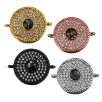 Cubic Zirconia Micro Pave Brass Connector, with Abalone Shell, Flat Round, plated, mosaic & micro pave cubic zirconia & 1/1 loop Approx 1.5mm 