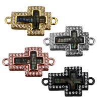 Cubic Zirconia Micro Pave Brass Connector, with Abalone Shell, Cross, plated, mosaic & micro pave cubic zirconia & 1/1 loop Approx 1.5mm 