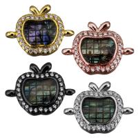 Cubic Zirconia Micro Pave Brass Connector, with Abalone Shell, Apple, plated, mosaic & micro pave cubic zirconia & 1/1 loop Approx 1.5mm 