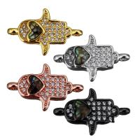 Cubic Zirconia Micro Pave Brass Connector, with Abalone Shell, Hamsa, plated, mosaic & micro pave cubic zirconia & 1/1 loop Approx 1.5mm 