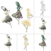 Character Shaped Zinc Alloy Pendants, with Abalone Shell Paper & Black Shell & Yellow Shell & White Shell, Dancing Girl, platinum color plated, can be used as brooch or pendant Approx 