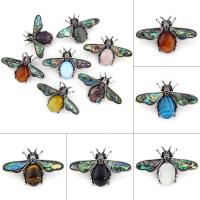 Zinc Alloy Shell Pendants, with Abalone Shell Paper & Gemstone, Cicada, antique silver color plated & can be used as brooch or pendant & with rhinestone Approx 