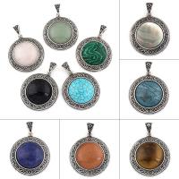 Gemstone Zinc Alloy Pendants, with Gemstone, Flat Round, antique silver color plated Approx 