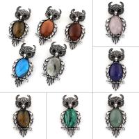 Gemstone Zinc Alloy Pendants, with Gemstone, Owl, antique silver color plated & can be used as brooch or pendant & with rhinestone Approx 