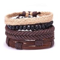 PU Leather Bracelet Set, with Velveteen & Wood, Unisex, 40mm Approx 7.4-11.4 Inch 