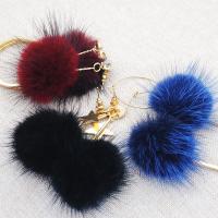 Fluffy Pom Pom Earrings, Zinc Alloy, with Marten Hair, gold color plated & for woman & with cubic zirconia 