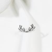 Sterling Silver Finger Ring, Brass, Antlers, silver color plated, Korean style & adjustable & for woman US Ring .5 