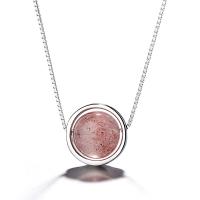 Sterling Silver Jewelry Necklace, 925 Sterling Silver, with Strawberry Quartz, with 5cm extender chain, silver color plated, box chain & for woman Approx 15.75 Inch 