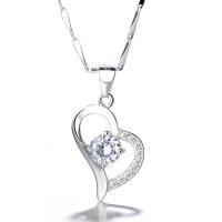 99% Sterling Silver Pendant, Heart, silver color plated, micro pave cubic zirconia & for woman 