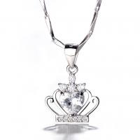 99% Sterling Silver Pendant, Crown, silver color plated, micro pave cubic zirconia & for woman 