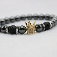 Hematite Bracelets, gold color plated, Unisex & with rhinestone 8mm Approx 6.30 Inch 
