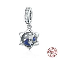 Sterling Silver European Pendants, 925 Sterling Silver, with Glass, Star, platinum plated, micro pave cubic zirconia & without troll & faceted Approx 4.5-5mm 