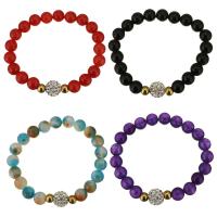 Stainless Steel Chain Bracelets, with Rhinestone Clay Pave Bead & Gemstone, gold color plated & for woman, 10mm, 8mm Approx 6 Inch 