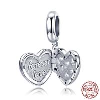Sterling Silver European Pendants, 925 Sterling Silver, Heart, platinum plated, micro pave cubic zirconia & without troll & hollow Approx 4.5-5mm 