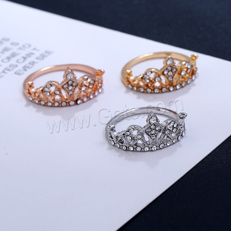 Anillo de dedo de aleación de Zinc, Corona, chapado, diverso tamaño para la opción & para mujer & con diamantes de imitación, más colores para la opción, Vendido por UD