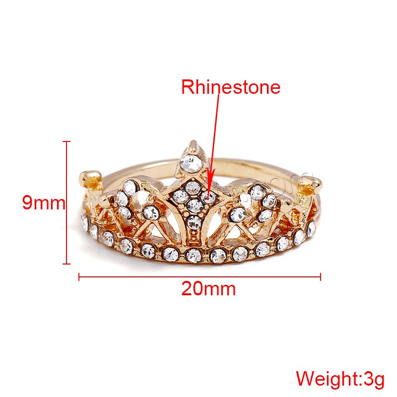 ラインス トーン亜鉛合金指のリング, 亜鉛合金, 王冠, メッキ, 異なるサイズの選択 & 女性用 & ライン石のある, 無色, 売り手 パソコン