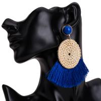 Zinc Alloy Tassel Earring, with Cotton Thread & Rattan, gold color plated, Bohemian style & for woman 