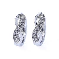 Brass Huggie Hoop Earring, Bowknot, real silver plated, micro pave cubic zirconia & for woman 