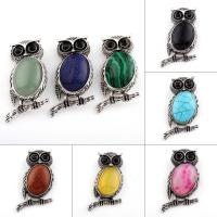 Gemstone Zinc Alloy Pendants, with Gemstone, Owl, antique silver color plated & can be used as brooch or pendant & with rhinestone Approx 
