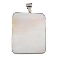 White Shell Pendants, with Brass, Rectangle, platinum color plated Approx 