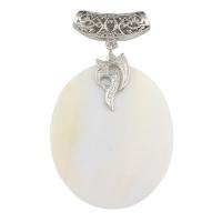 White Shell Pendants, with Brass, Flat Oval, platinum color plated Approx 