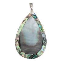 Abalone Shell Pendants, Abalone Shell Paper, with Black Shell & Brass, Teardrop, platinum color plated Approx 