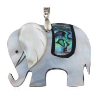 Black Shell Pendant, with Abalone Shell Paper & Brass, Elephant, platinum color plated Approx 