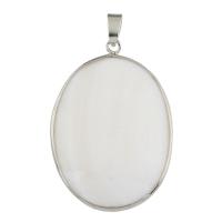 White Shell Pendants, with Brass, Flat Oval, platinum color plated Approx 