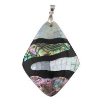 Abalone Shell Pendants, Abalone Shell Paper, with Black Shell & Resin & Brass, Rhombus, platinum color plated Approx 