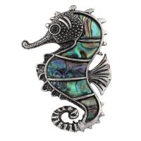 Zinc Alloy Animal Pendants, with Abalone Shell Paper, Seahorse, antique silver color plated, can be used as brooch or pendant & with rhinestone Approx 